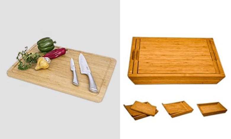 Bamboo Wooden Chopping Board & Set of 3 Wooden Tray: Prep to Serve in Style